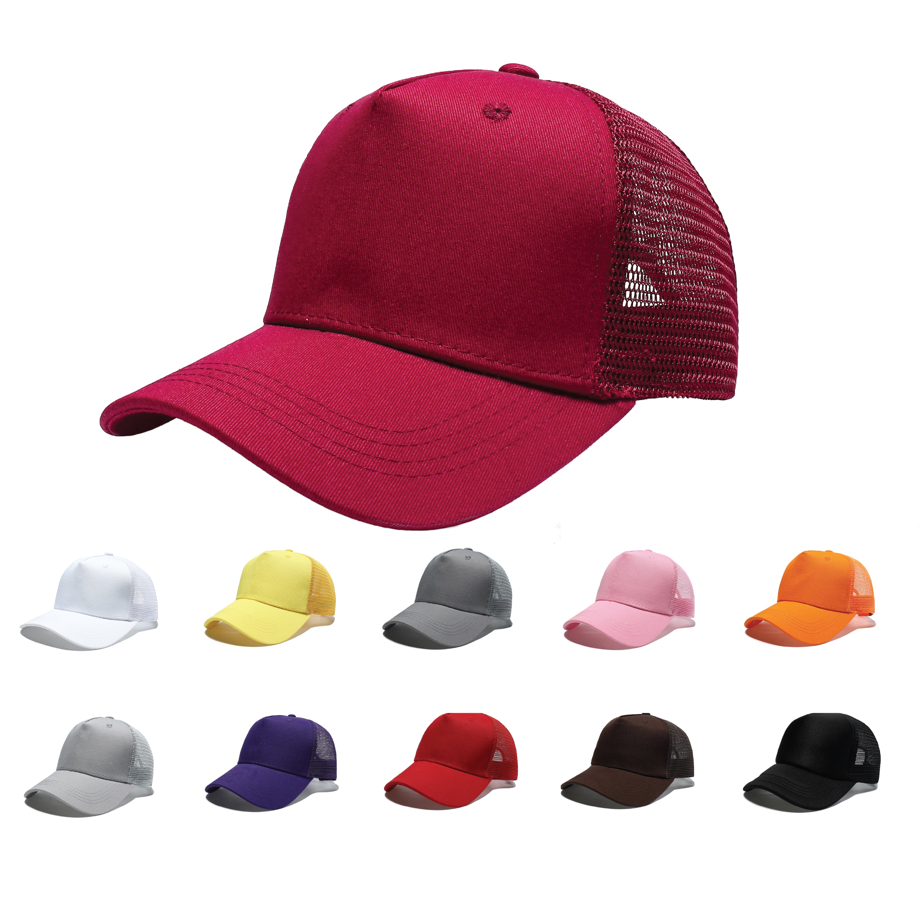 Plain Trucker Baseball Cap Mesh Net 5 Panel | 14 Colours Cotton UK
