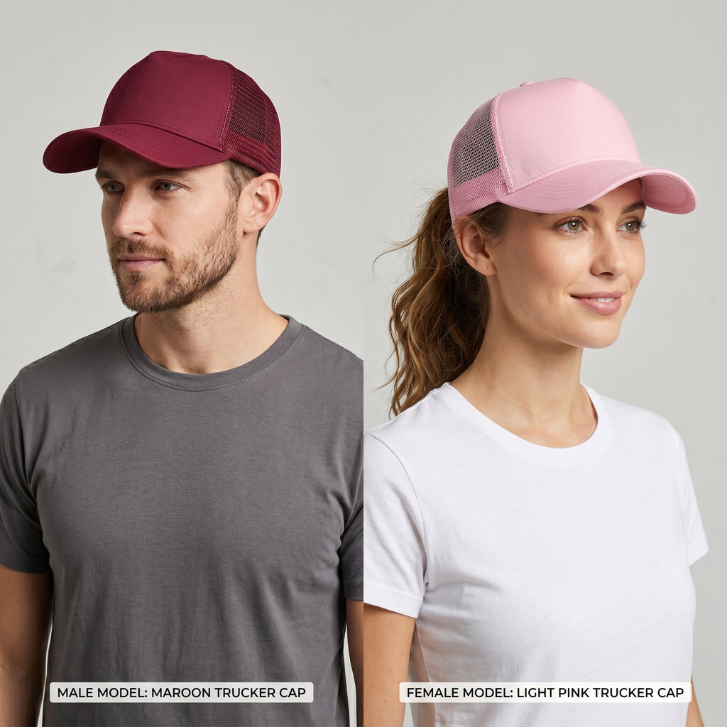Plain Trucker Baseball Cap Mesh Net 5 Panel | 14 Colours Cotton UK