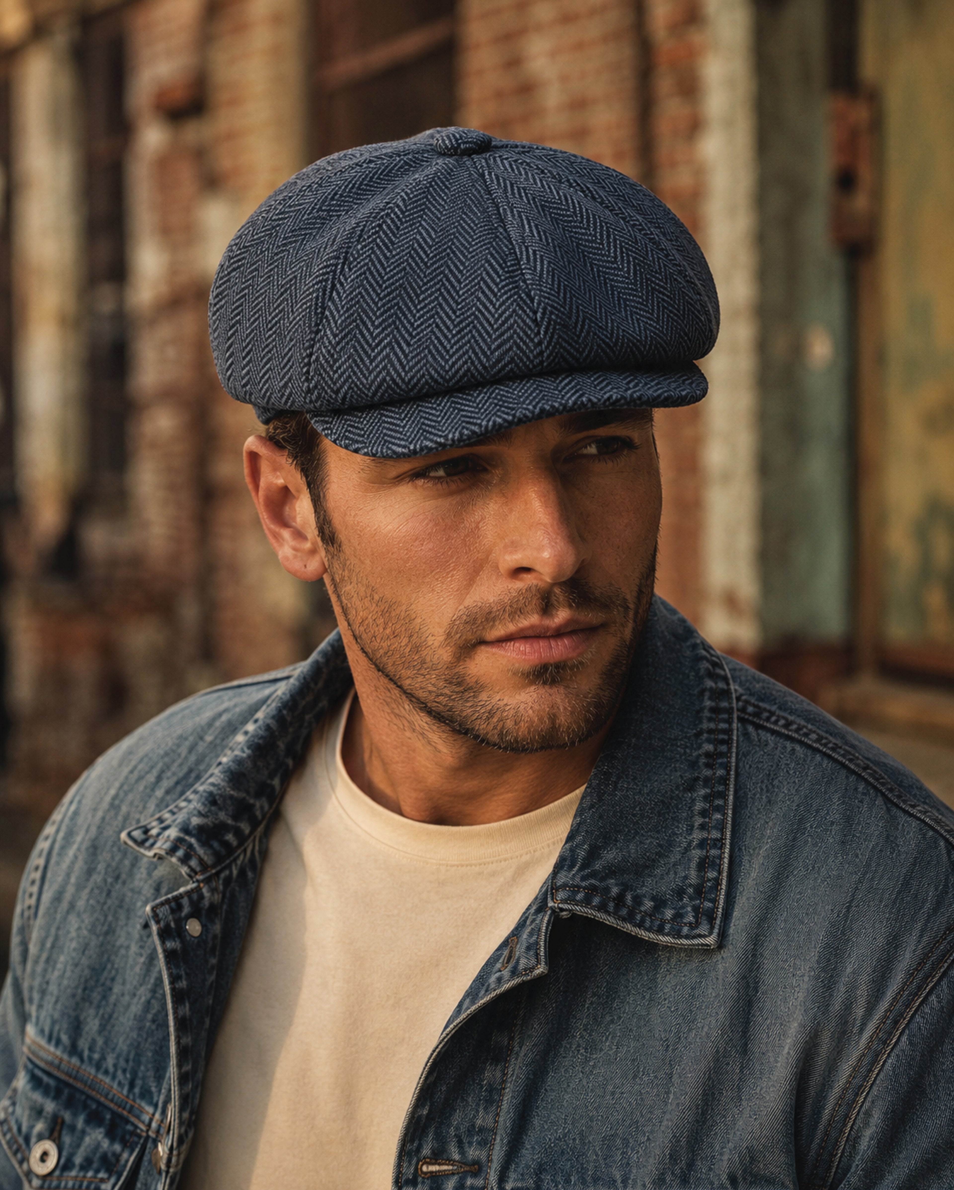 Herringbone baker boy hat 8 panel newsboy paperboy cap, colour and fabric detail