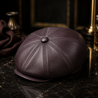 PU leather flat cap in a classic baker boy style with a soft front peak