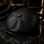 Coffee brown PU faux-leather baker boy hat, a warm-toned newsboy cap for autumn and winter