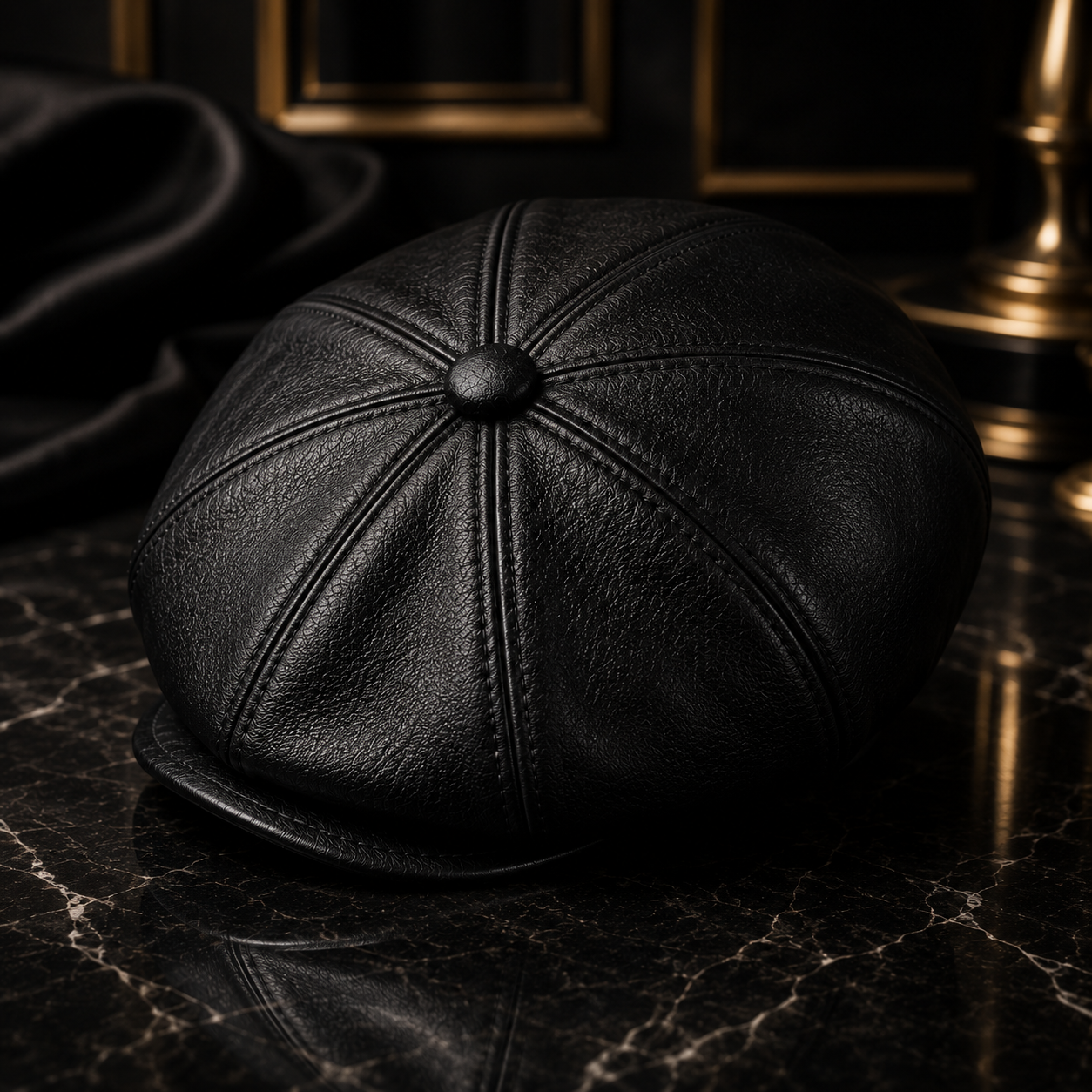 Coffee brown PU faux-leather baker boy hat, a warm-toned newsboy cap for autumn and winter