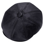 Back view of the 8-panel baker boy cap showing the smooth faux-leather finish