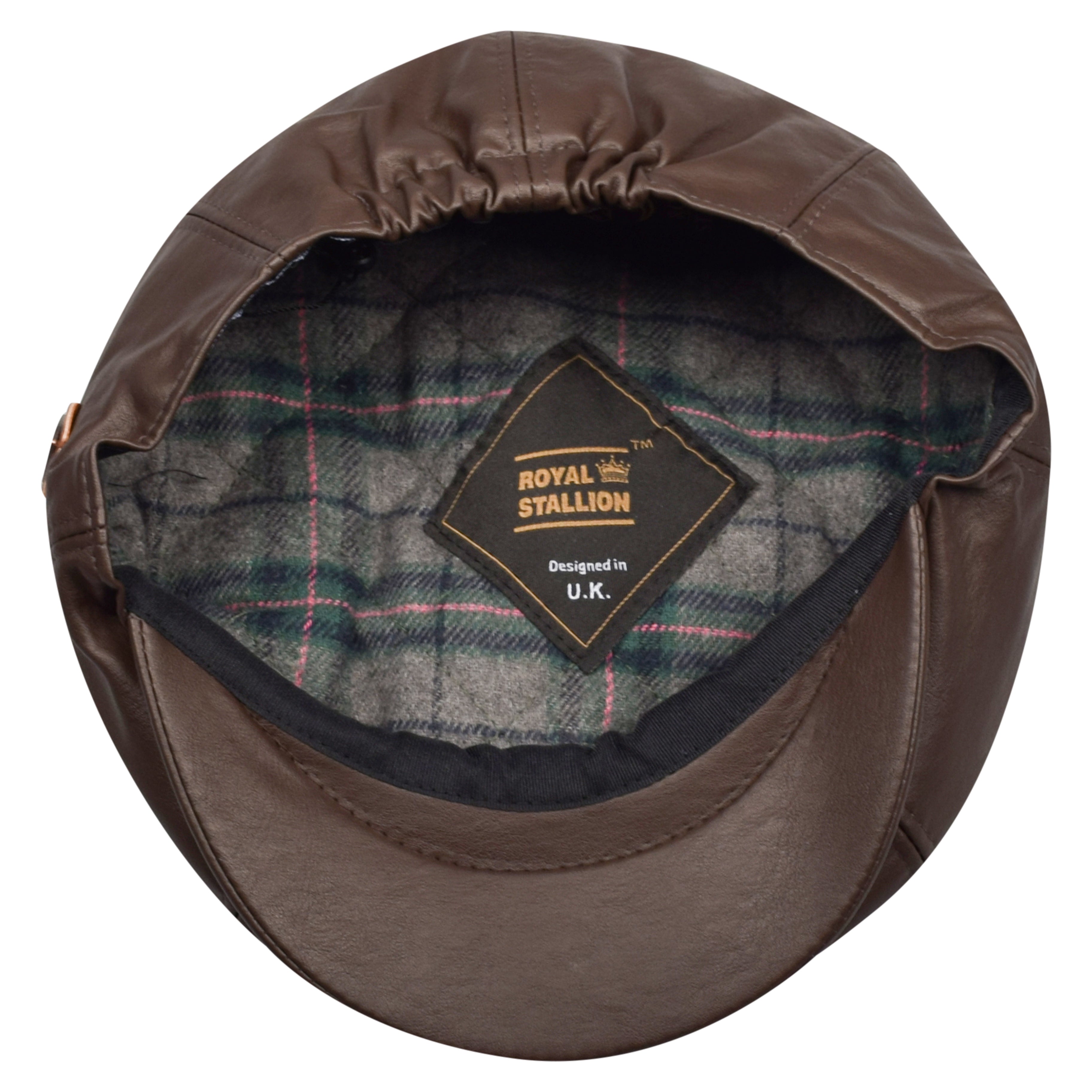 Premium PU leather newsboy flat cap, one size fits all at 57 to 61cm