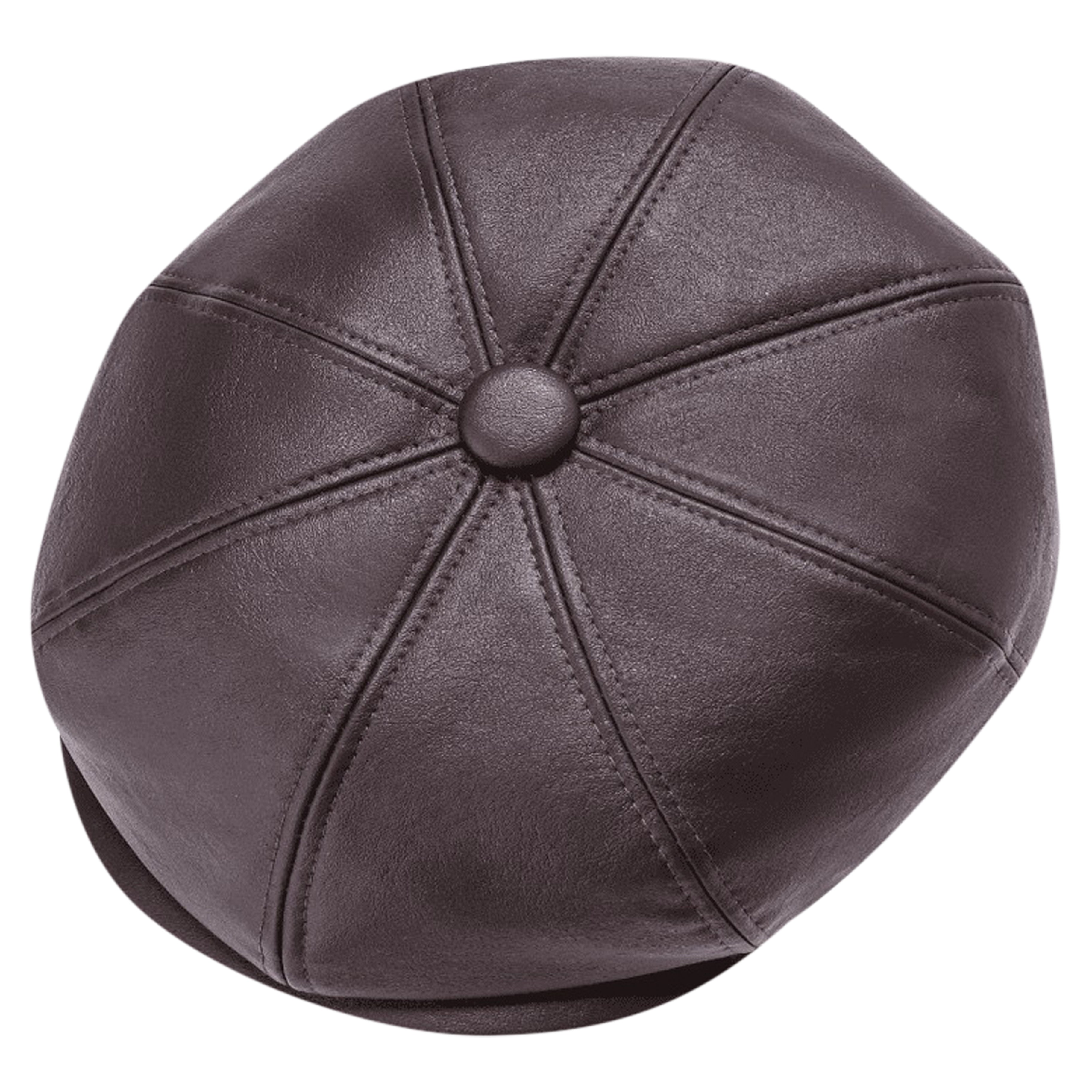 PU leather newsboy cap angled to show the peak and panelled crown