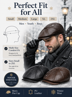 Black PU faux-leather baker boy hat from Hopoye's flat cap range