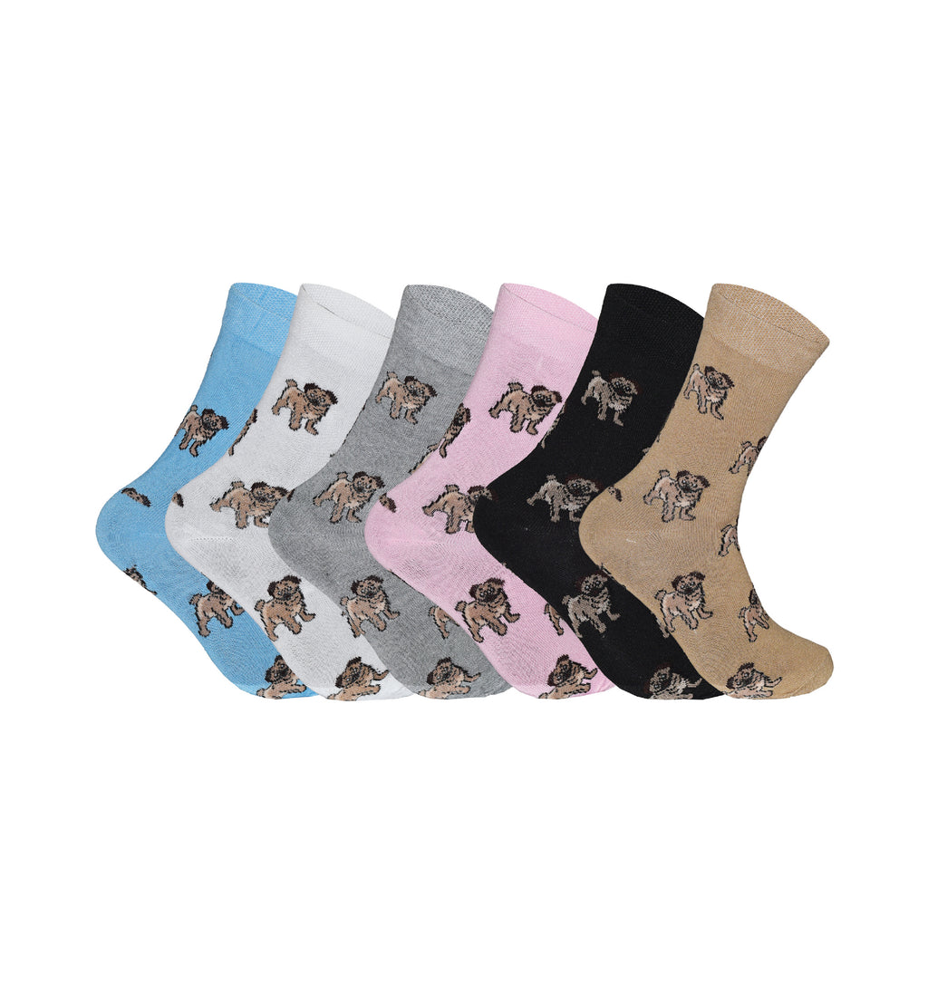 Ladies pug print socks cotton rich cute breathable UK size 4-6.5