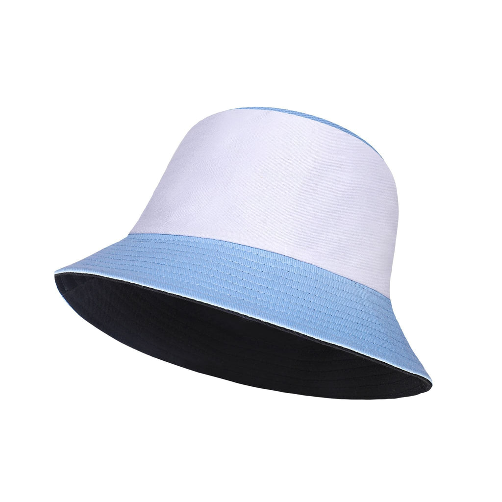 Sky blue white reversible tri colour cotton bucket hat one size UK Hopoye