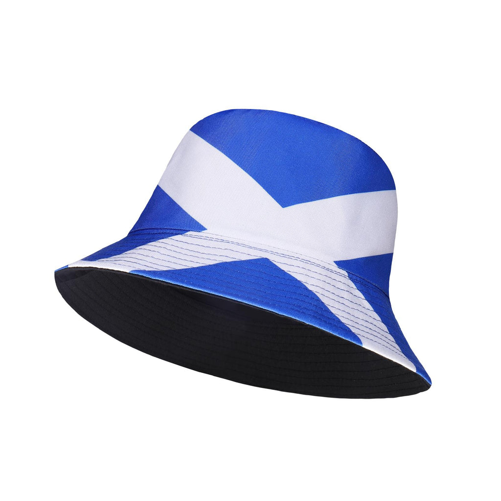 Scotland bucket hat in 100% cotton with Scottish flag design, unisex one size 58-59cm