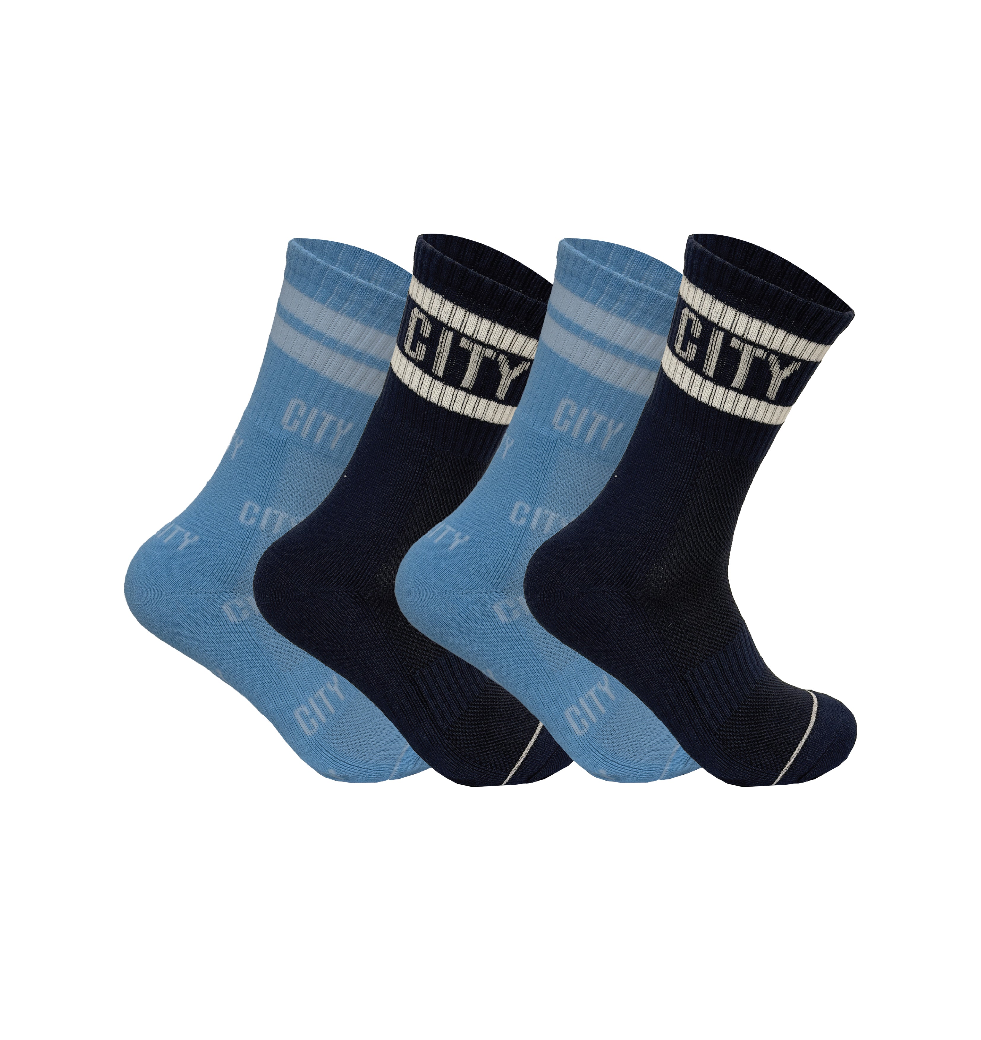 Man City inspired sky blue dark blue cushioned sports socks multipack UK