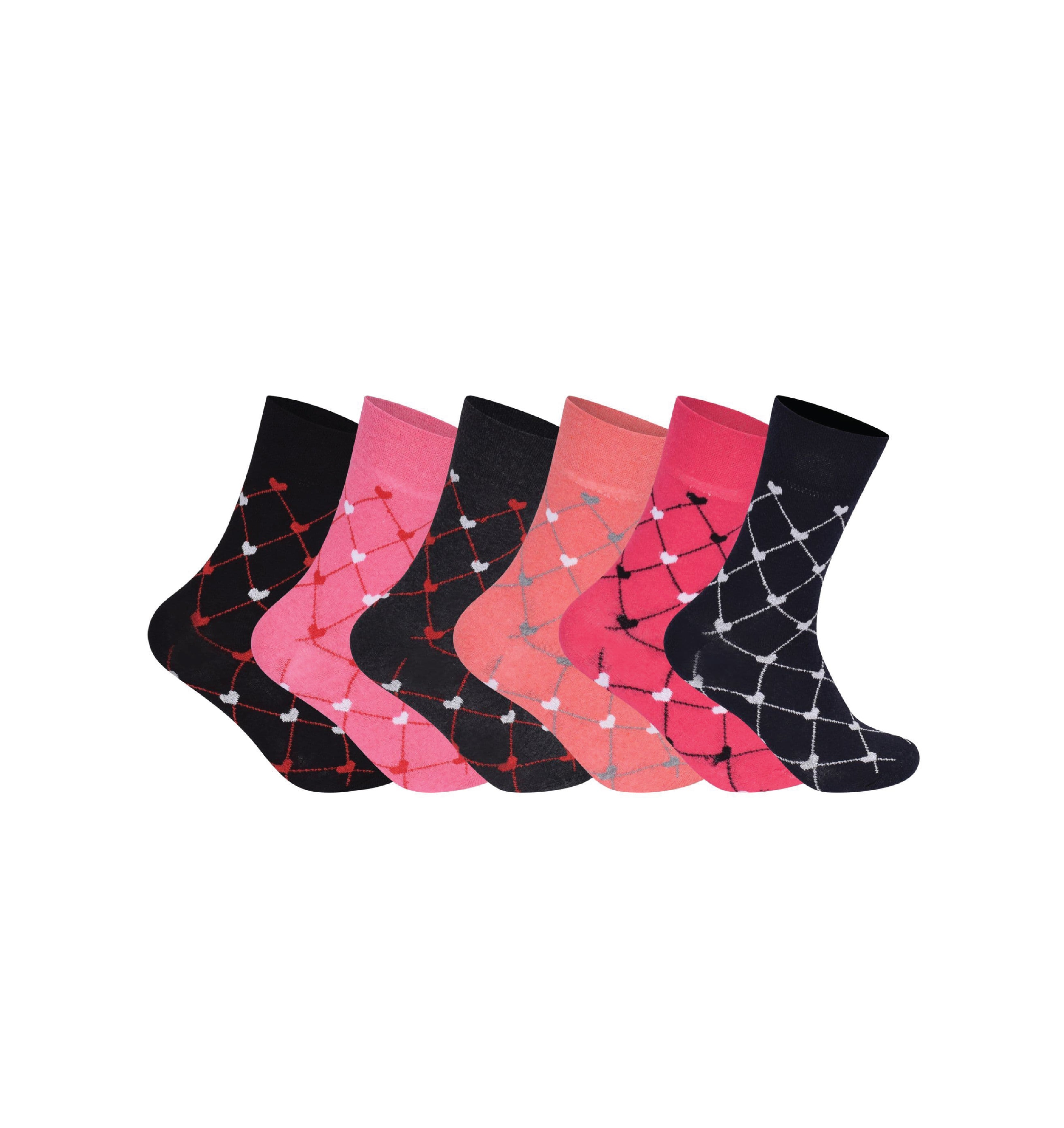Women's diabetic heart print socks non-binding wide top breathable cotton UK
