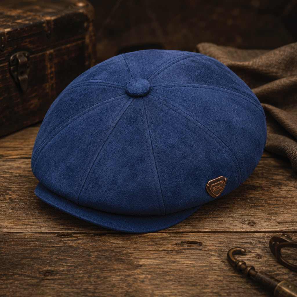 Close-up detail of soft suede-look fabric texture on baker boy hat