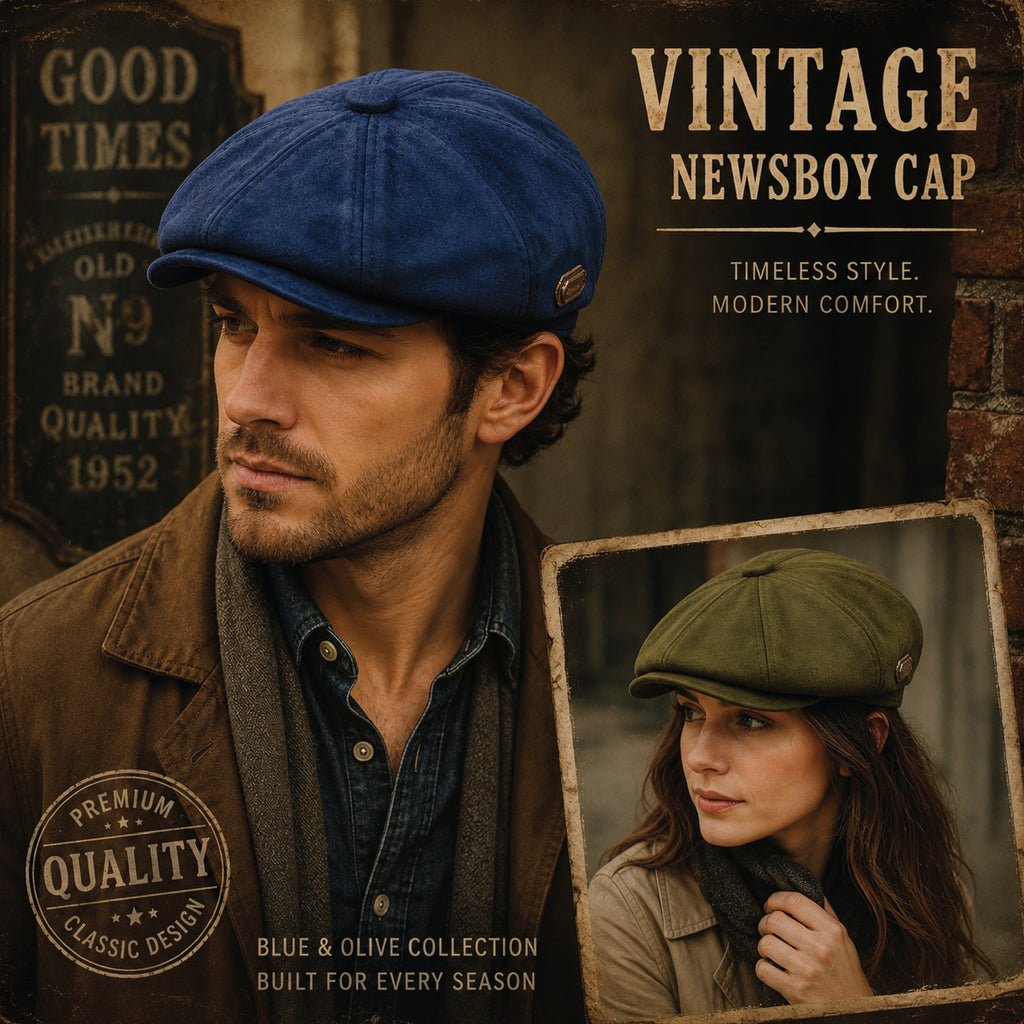 Baker boy hat worn by model showing comfortable fit and authentic vintage aesthetic