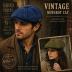 Baker boy hat worn by model showing comfortable fit and authentic vintage aesthetic