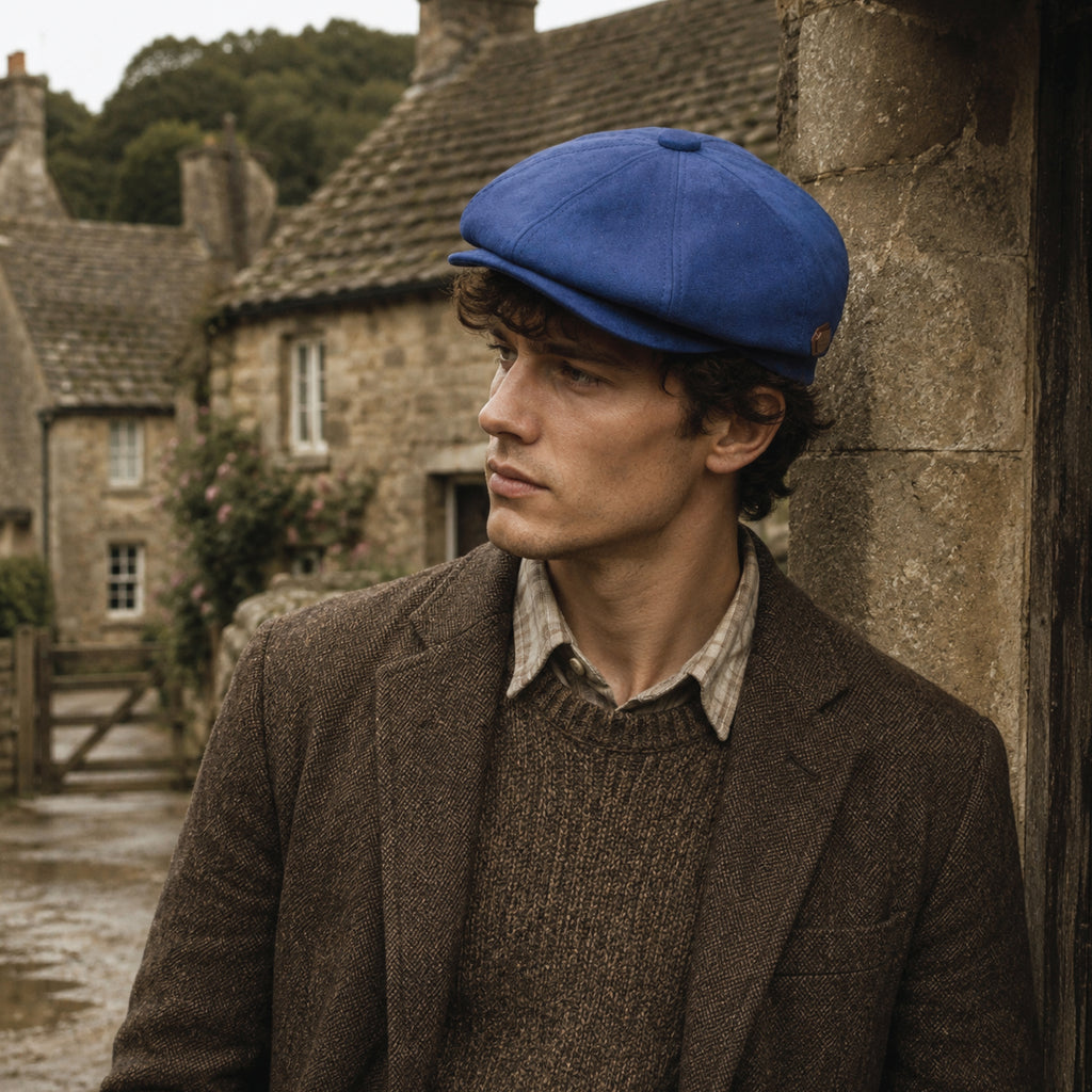 Suede baker boy hat size range - small to 2XL displayed together