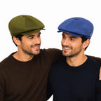 Side profile of suede baker boy hat displaying structured brim and crown detail