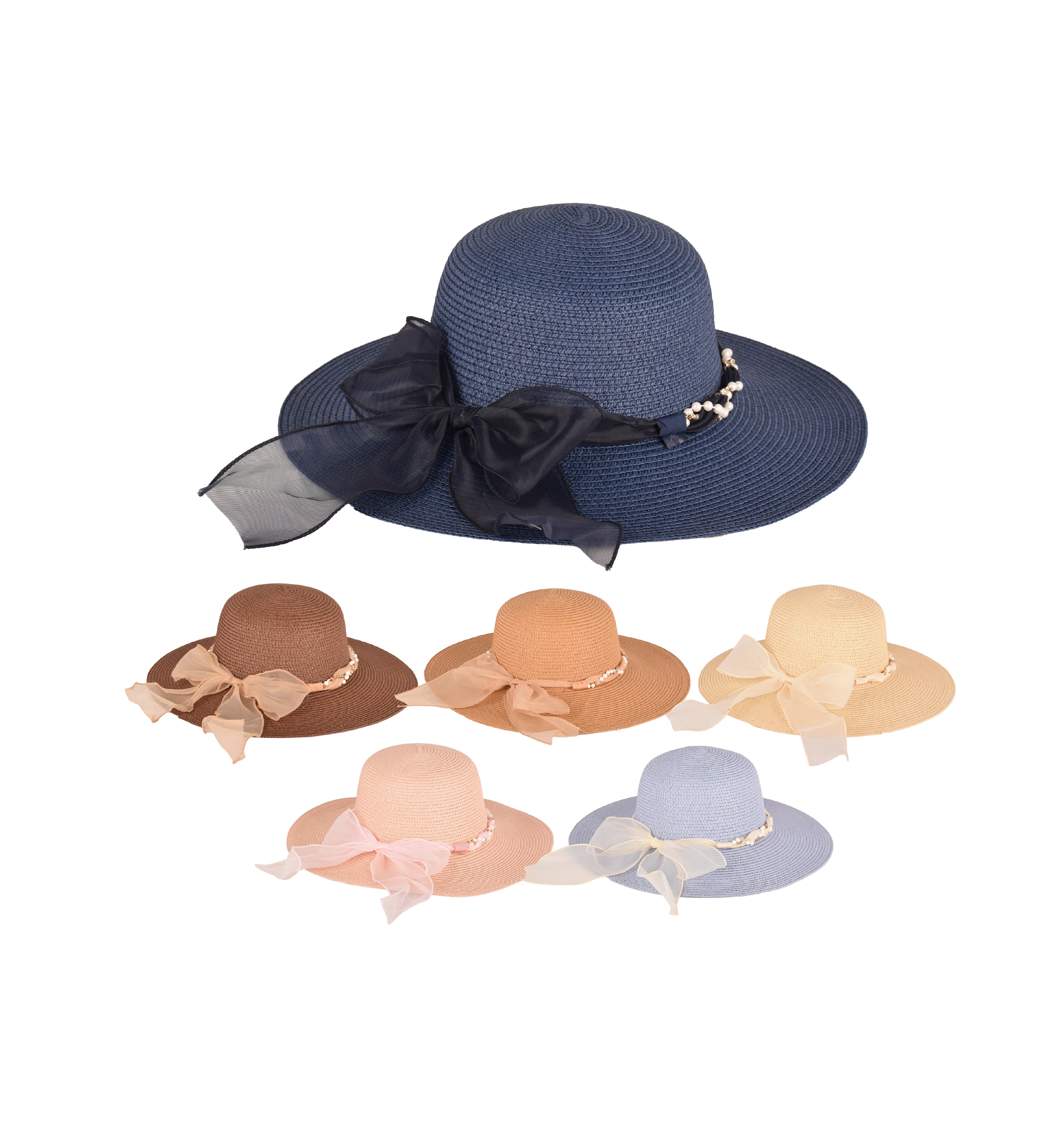 Ladies wide brim straw beach sun hat UV protection beaded band UK Hopoye