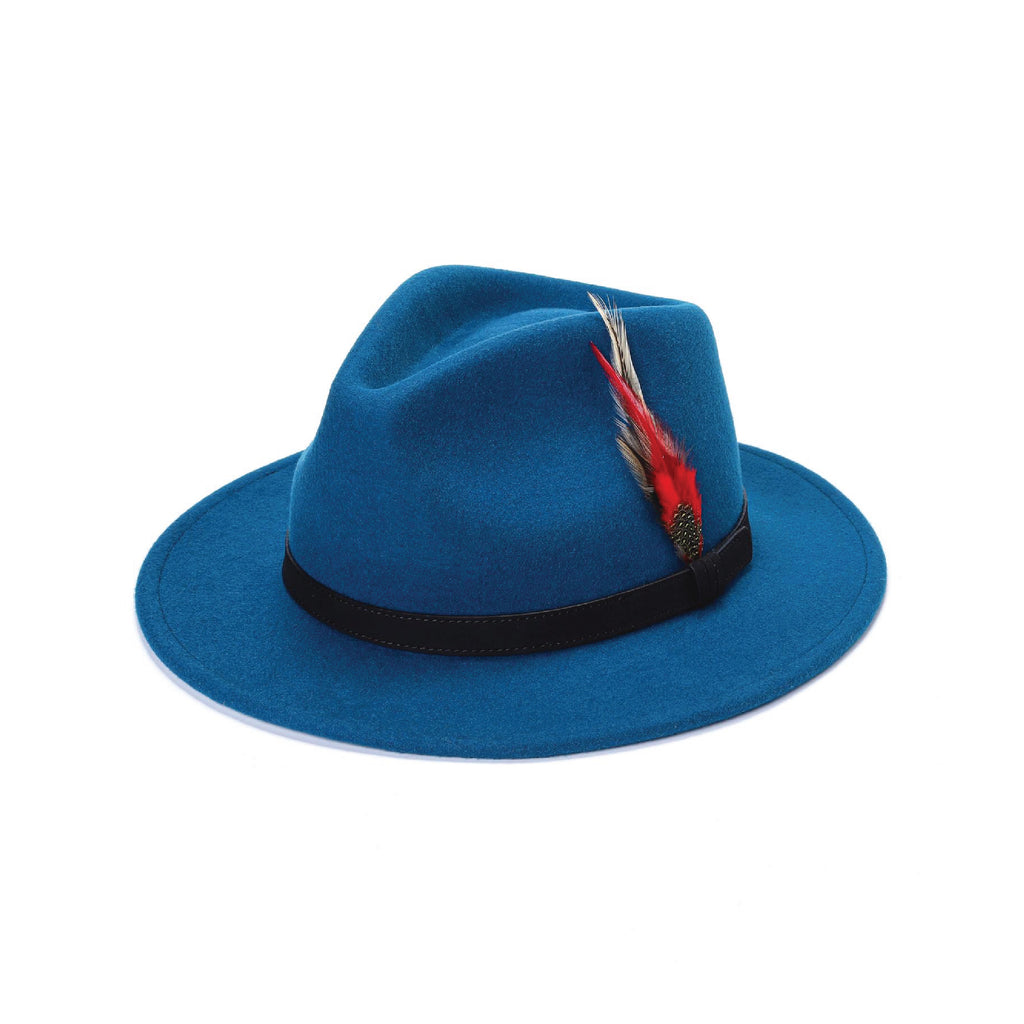 Teal 100% wool fedora hat handmade wide brim XS to XL UK Hopoye