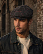 Classic British baker boy cap in check tweed, alternate angle