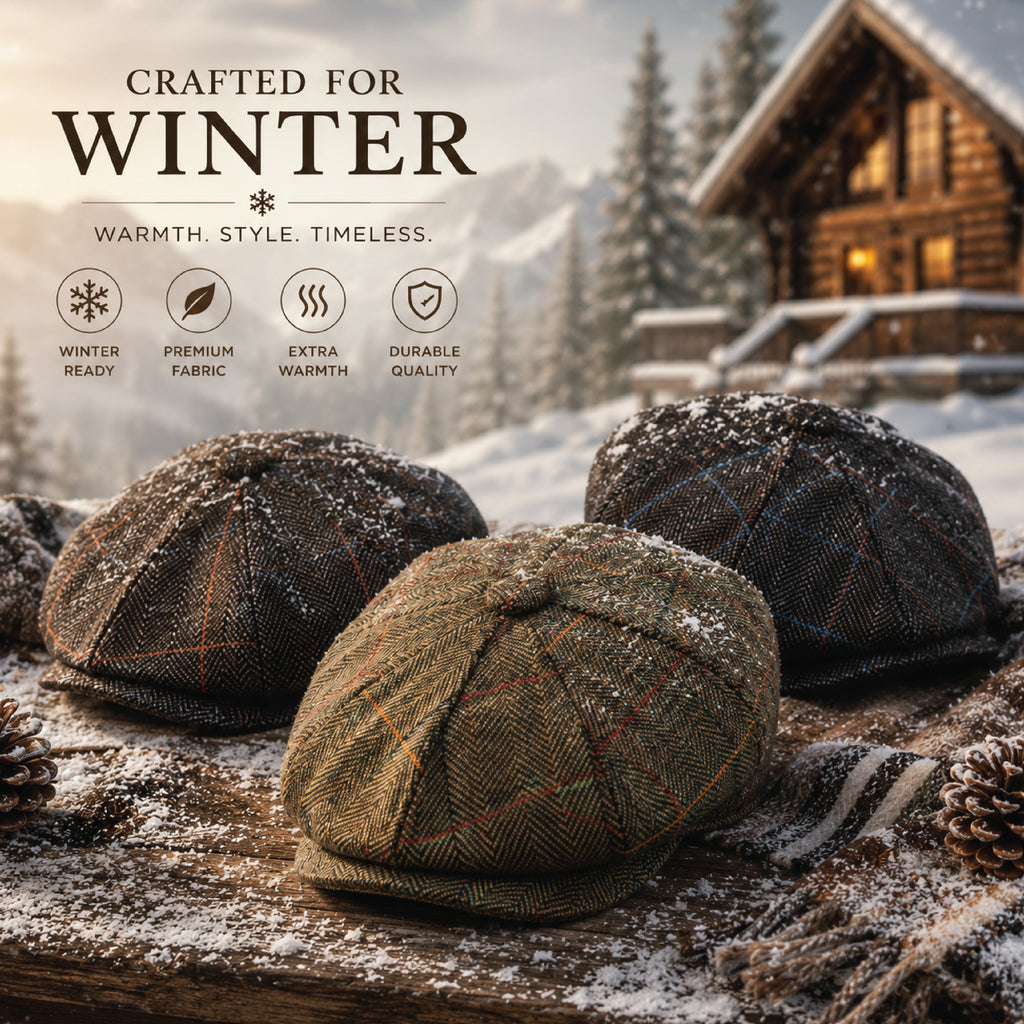 Wool blend baker boy hat in classic check, alternate colourway