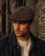 Heritage tweed 8 panel cap with stitched peak, product view