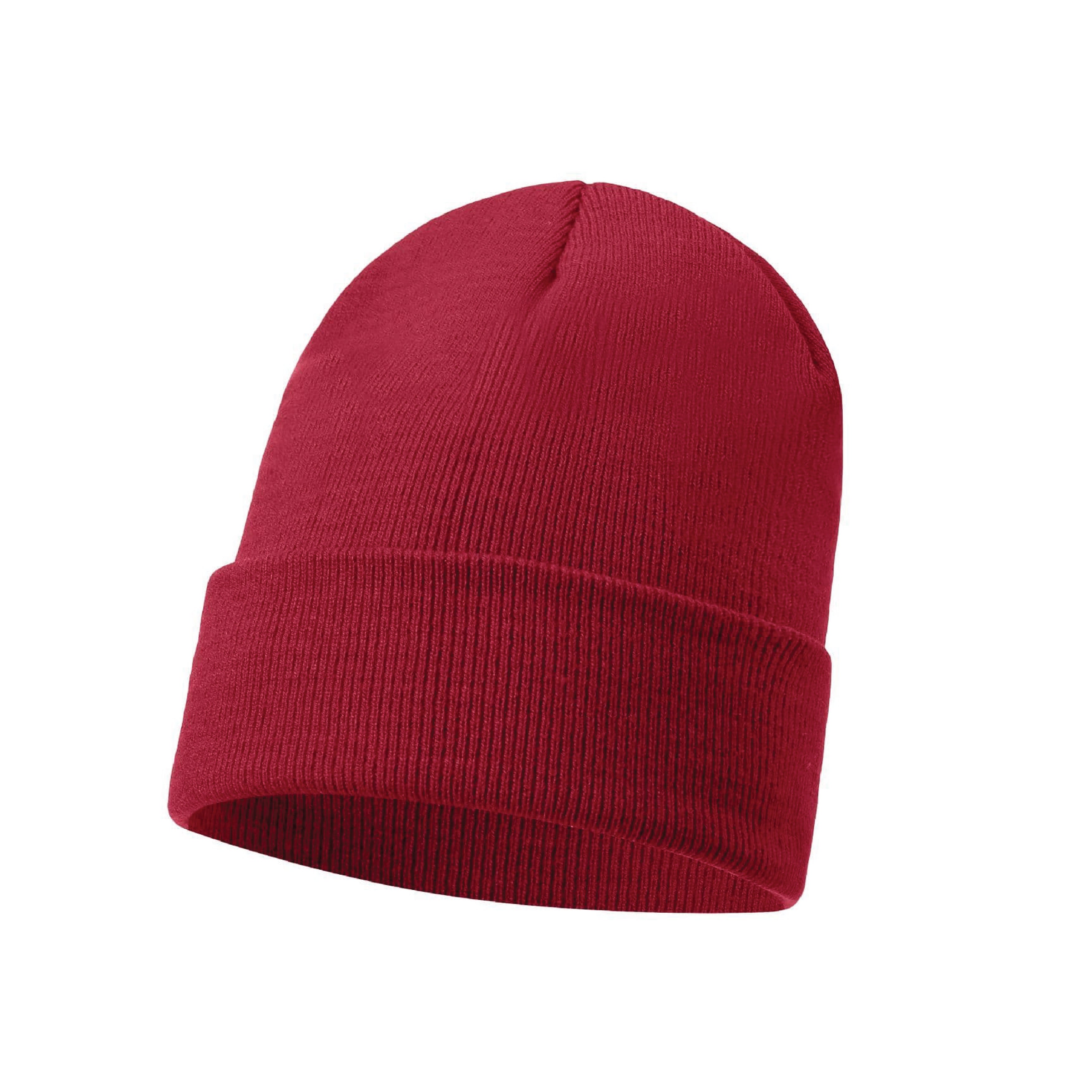 Plain soft knit beanie hat with turn up brim, unisex one size