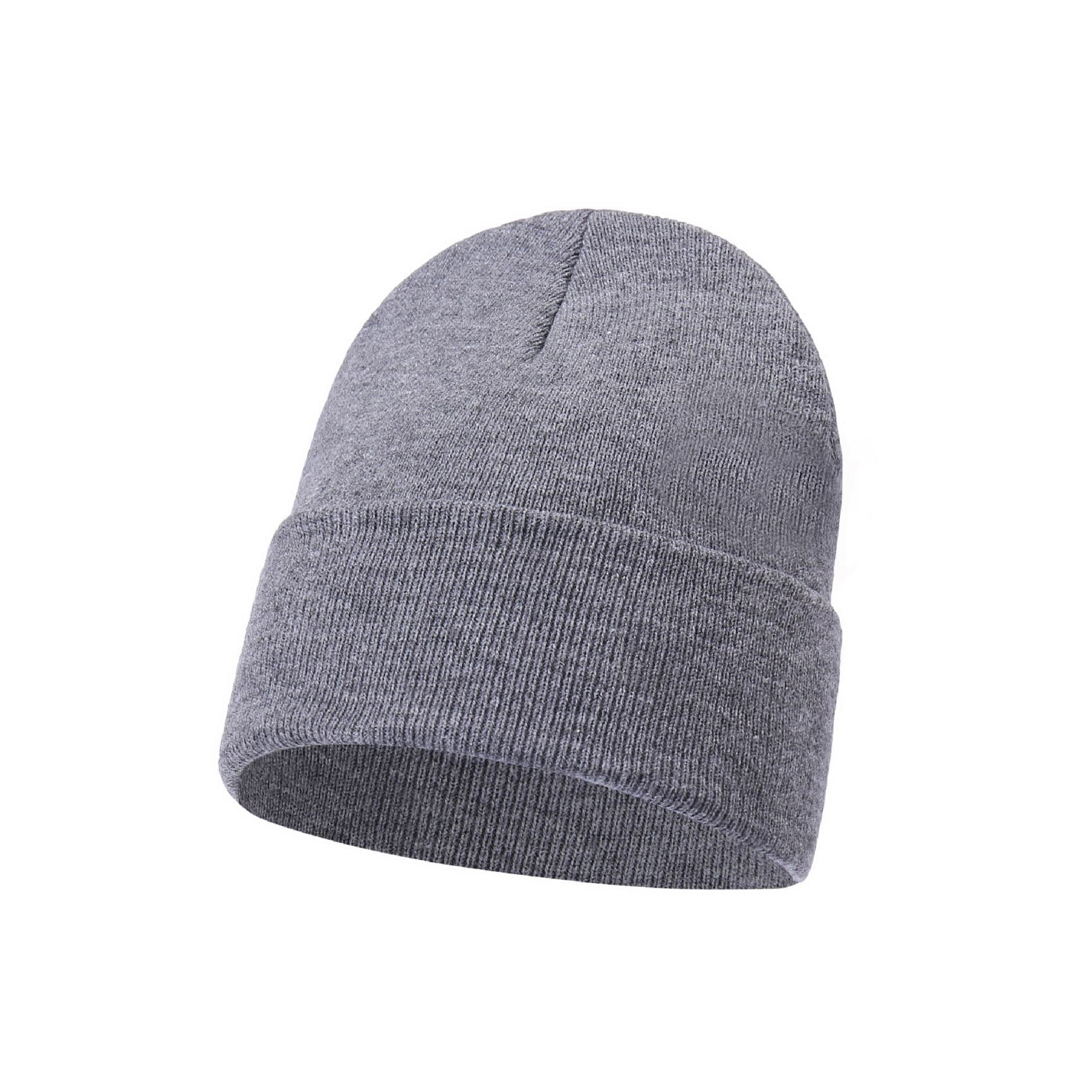 Soft knitted plain beanie hat, cuffed unisex winter beanie UK