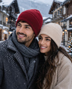 Plain knitted beanie hat with folded cuff, unisex winter hat in multiple colours