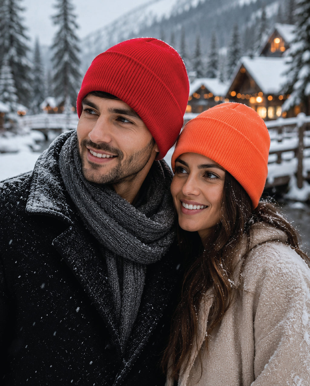 Unisex knitted beanie hat with turn up cuff, plain winter hat colour option