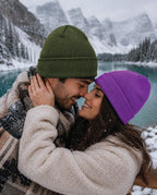 Plain winter beanie hat for men and women, knitted turn up cuff design