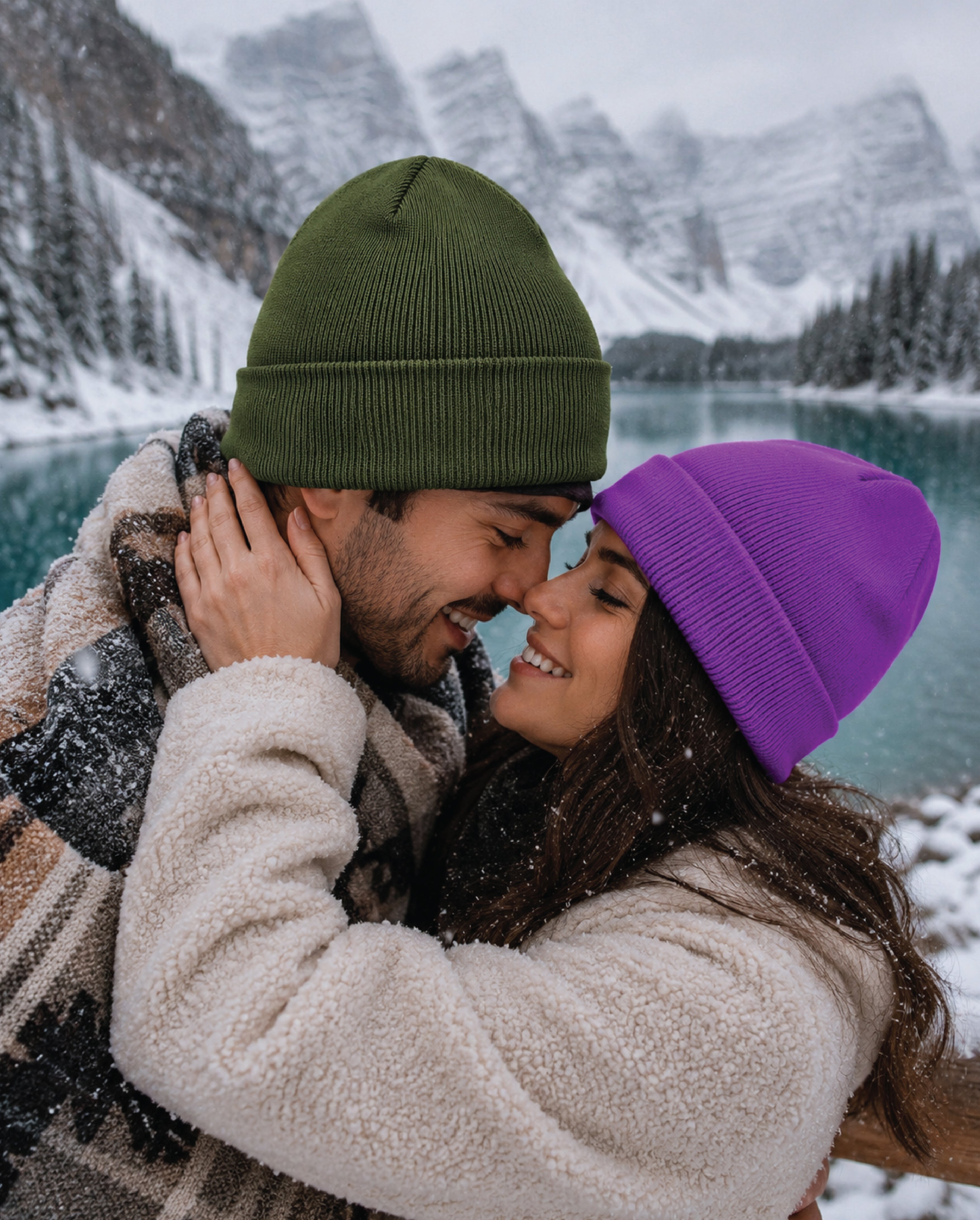 Plain winter beanie hat for men and women, knitted turn up cuff design