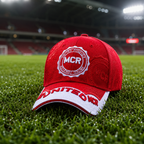 Red football fan baseball cap 3D MCR embroidery structured six panel crown