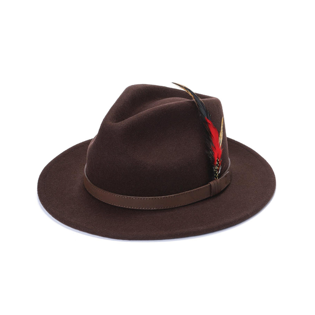 Brown 100% wool fedora hat handmade wide brim XS to XL UK Hopoye
