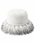 White faux fur large brim hat with a black-tipped brim, Ladies Large Brim Two Tone Fur Hat by Hopoye