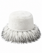 White faux fur large brim hat with a black-tipped brim, Ladies Large Brim Two Tone Fur Hat by Hopoye