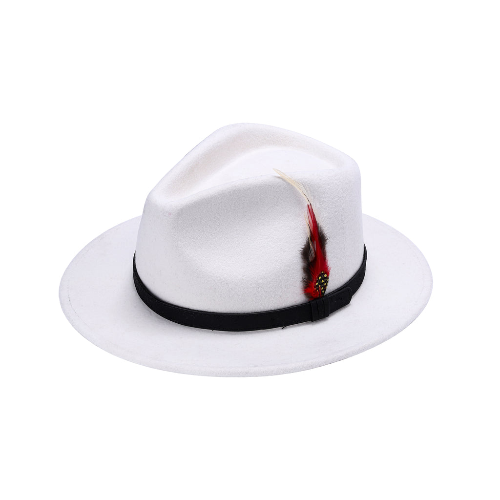 White 100% wool fedora hat handmade wide brim XS to XL UK Hopoye