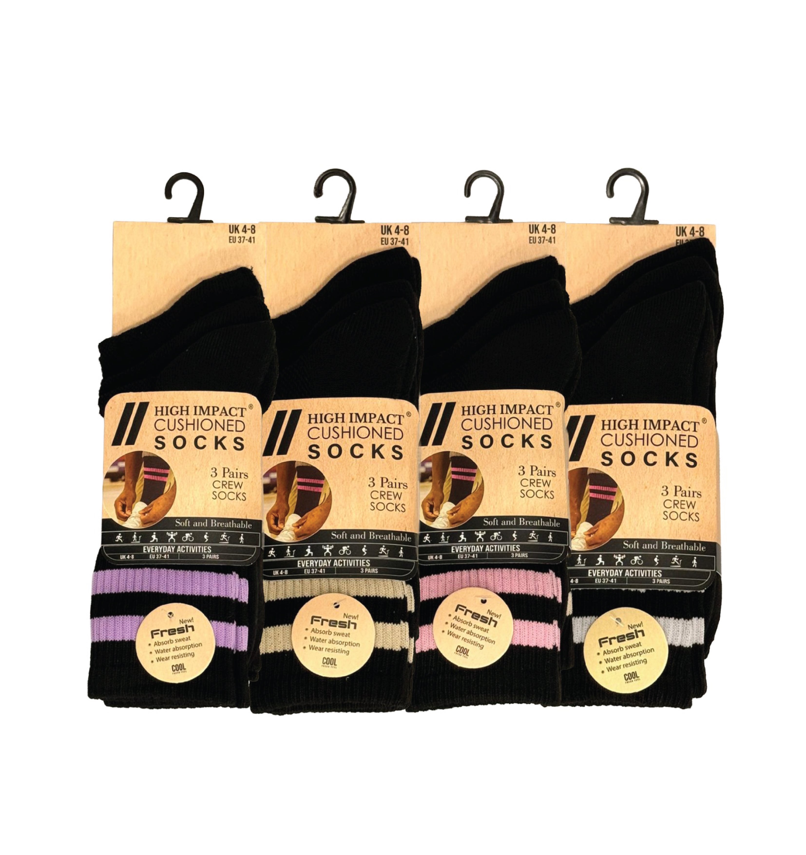 Women's black cushioned sports socks breathable multipack UK 4-7 Hopoye