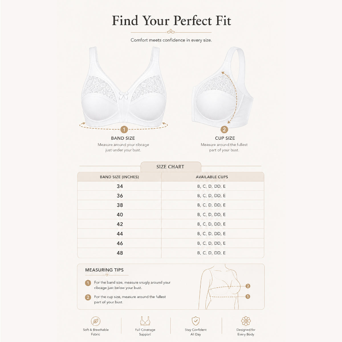 Hopoye women's wire-free lace full cup bra, cup sizes B to E, photo 10