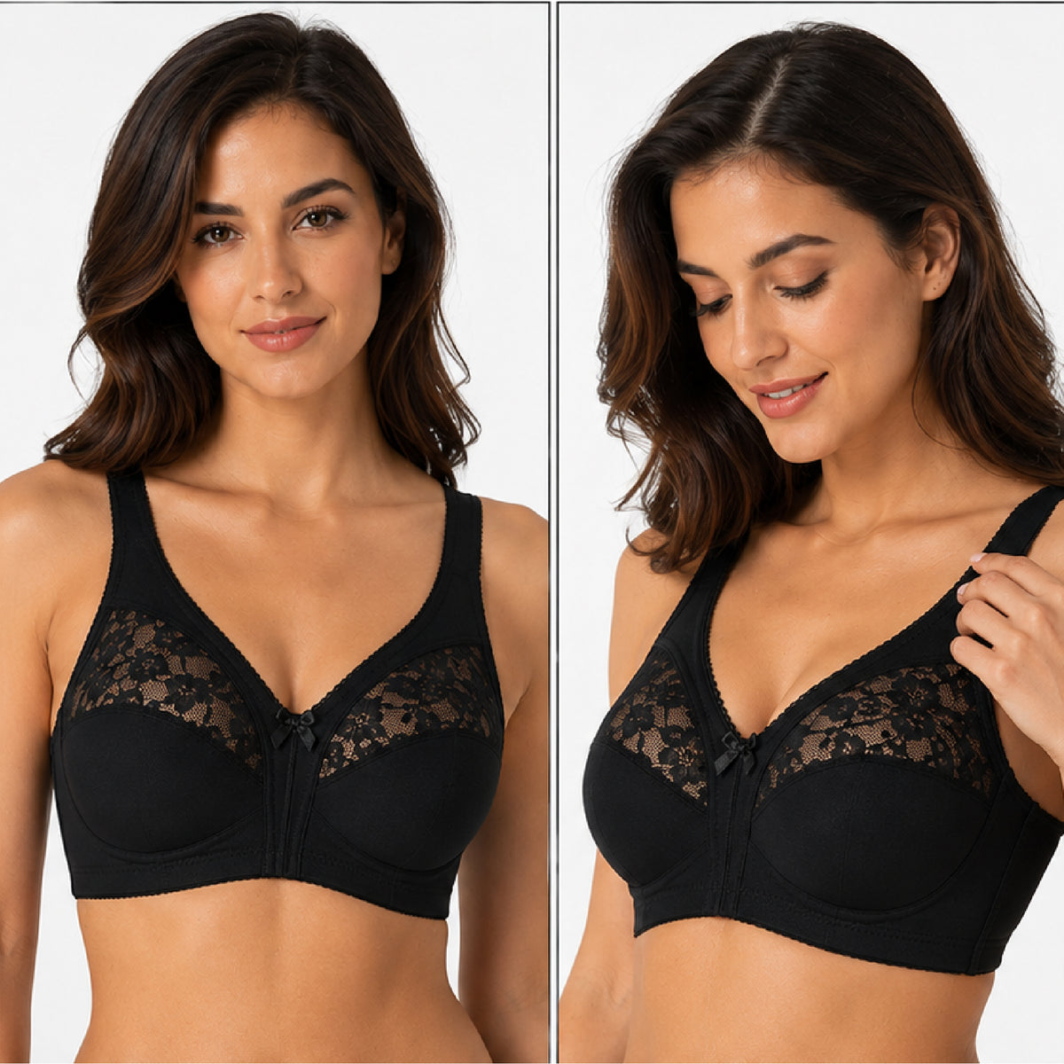 Hopoye women's soft lace full cup wireless bra in black, non-padded