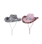 Zebra print party cowboy hat faux fur trim adjustable UK Hopoye