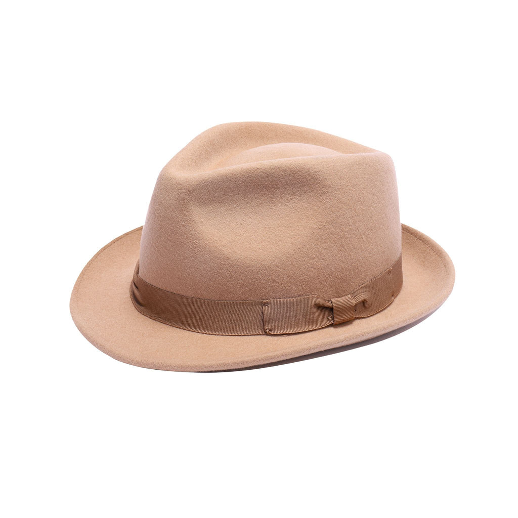 Handmade wool trilby close up grosgrain band crushable UK