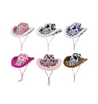 Cow print party cowboy hat faux fur trim 6 colours adjustable UK Hopoye