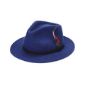 Royal blue 100% wool fedora hat handmade wide brim XS to XL UK
